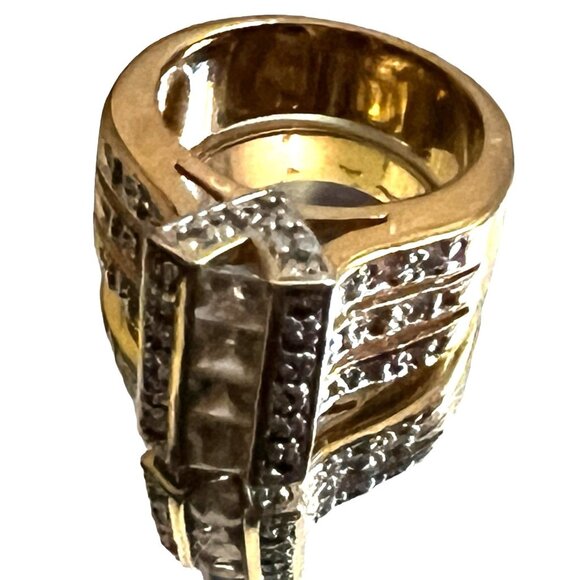 Diamond Embellished Baguette Gold Ring Sz 10 Womens Cubic Zirconia Gorgeous Dazz - Picture 9 of 9